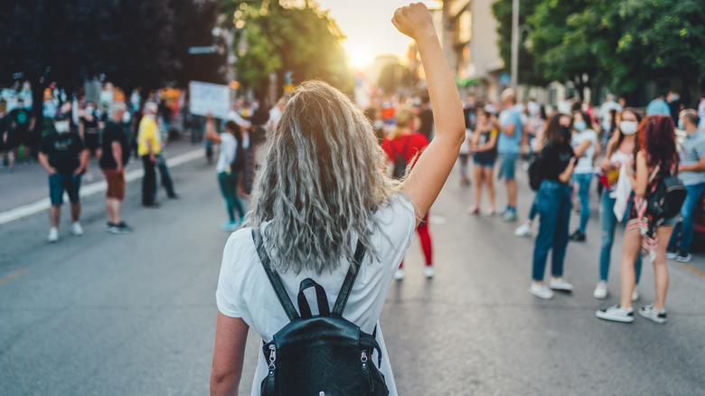 woman with fist up