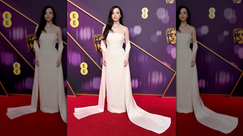 Mikey Madison wearing a classic white gown at the 2025 BAFTAs