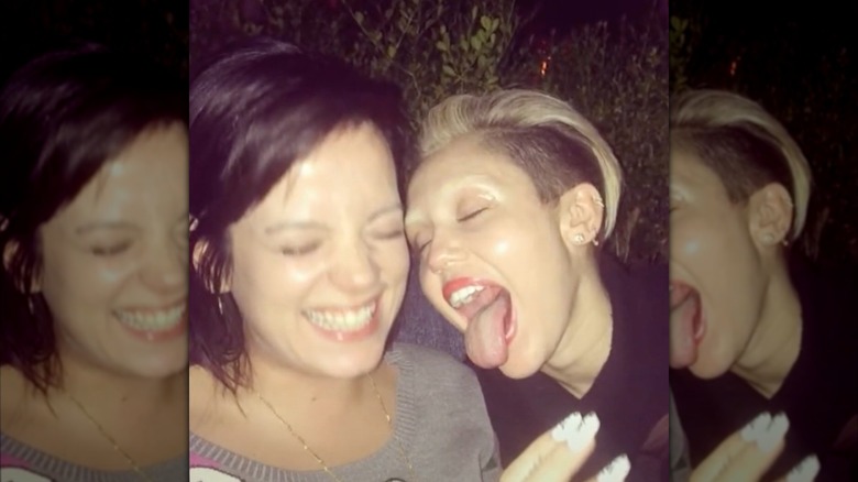 Filtered Instagram selfie of Miley Cyrus and Lily Allen