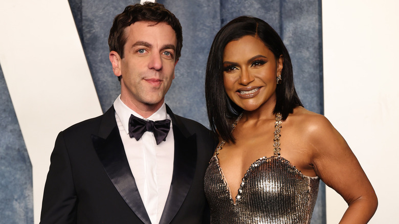 Mindy Kaling and BJ Novak standing next to each other on the red carpet