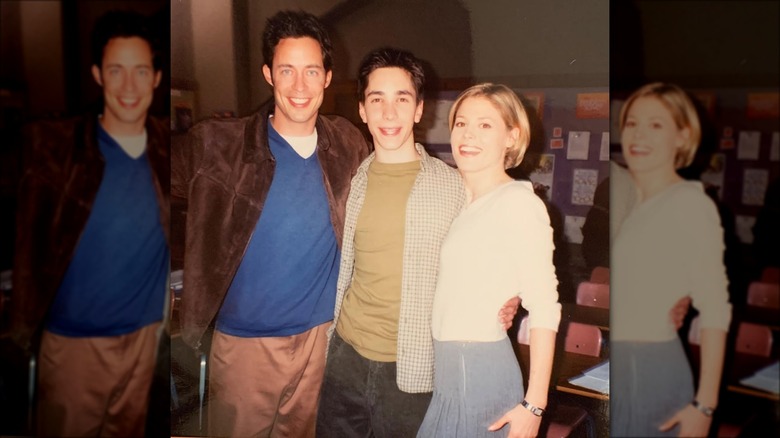 Julie Bowen with Justin Long and Tom Cavanagh in the late 1990s