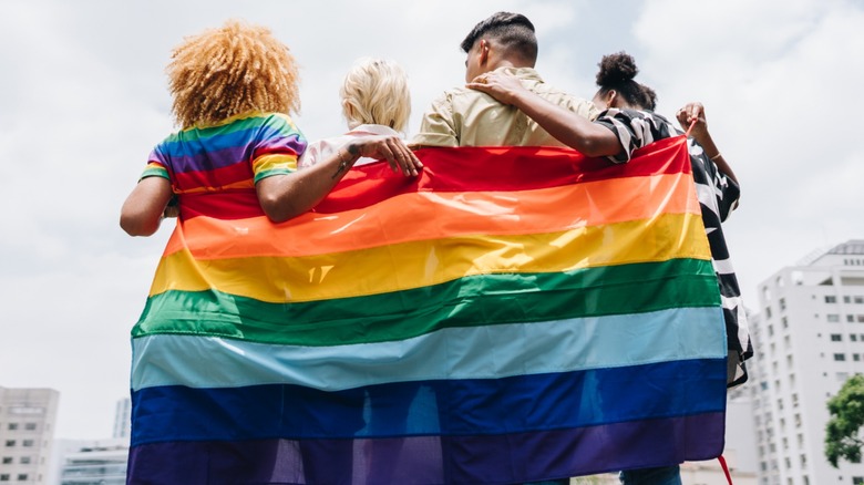 Wrapped in pride flag