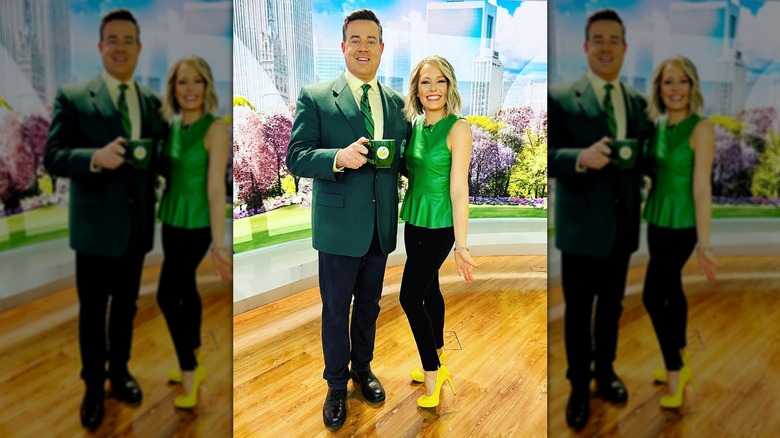 Dylan Dreyer posing on a soundstage with Carson Daly