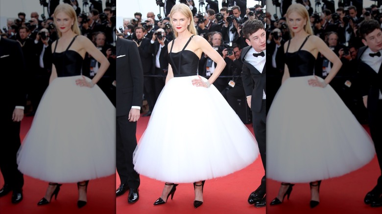 Nicole Kidman in a black and white dress on the red carpet in 2017