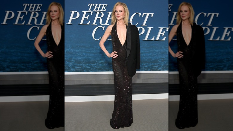 Nicole Kidman in a plunging black dress at the "The Perfect Couple" premiere