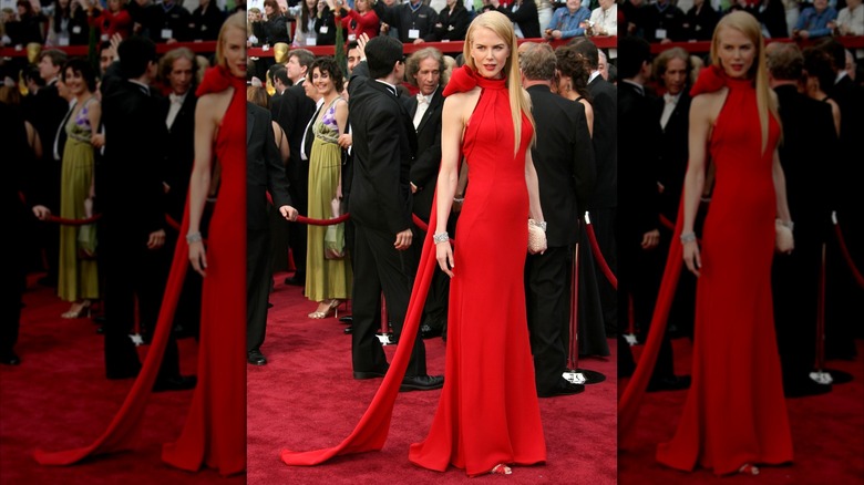 Nicole Kidman in a long, red dress on the 2007 Oscars red carpet