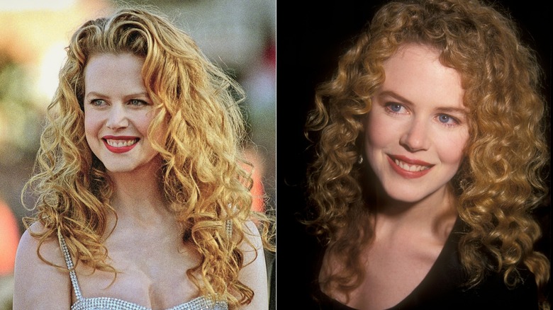 Split image of Nicole Kidman in the early 90s with red, curly hair