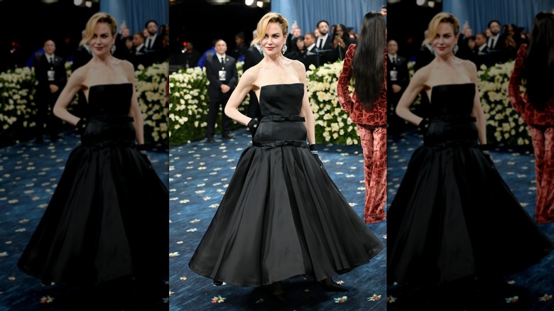Nicole Kidman at the Met Gala in a black strapless dress with an A-line skirt