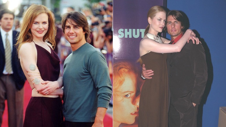 Side by side photos of Nicole Kidman with Tom Cruise in 1999