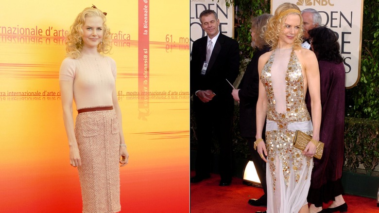Side by side photos of Nicole Kidman in 2004 on the red carpet