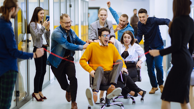 employees having fun in the office