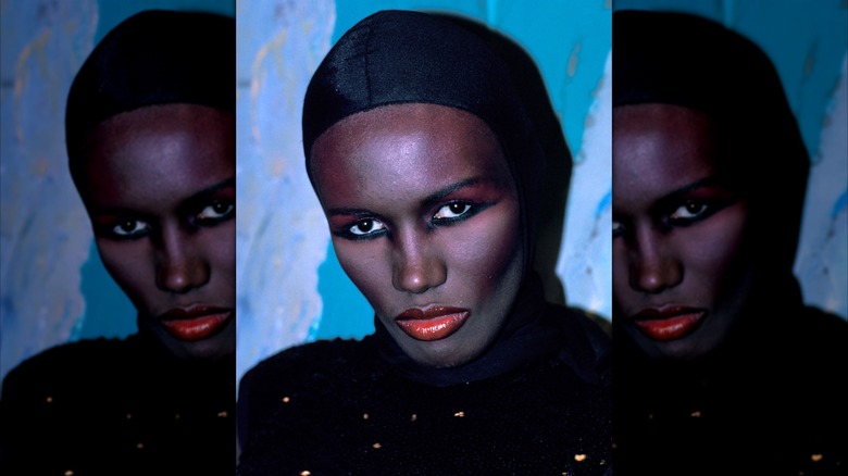 Grace Jones in the 1970s with a glossy red lip