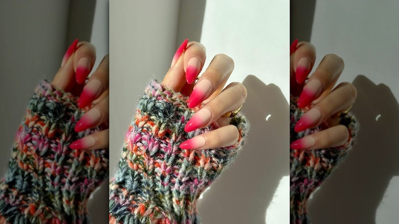 hot pink ombré lip gloss nails