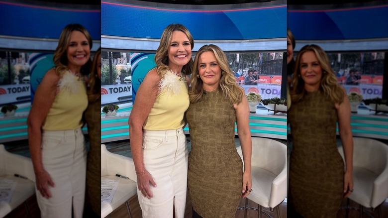 Savannah Guthrie posing for a photo on set with Alicia Silverstone