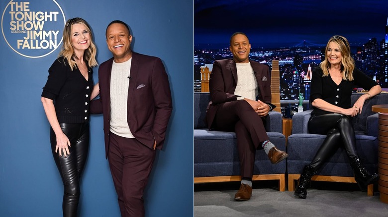 Side-by-side photos of Savannah Guthrie and Craig Melvin on "The Tonight Show"