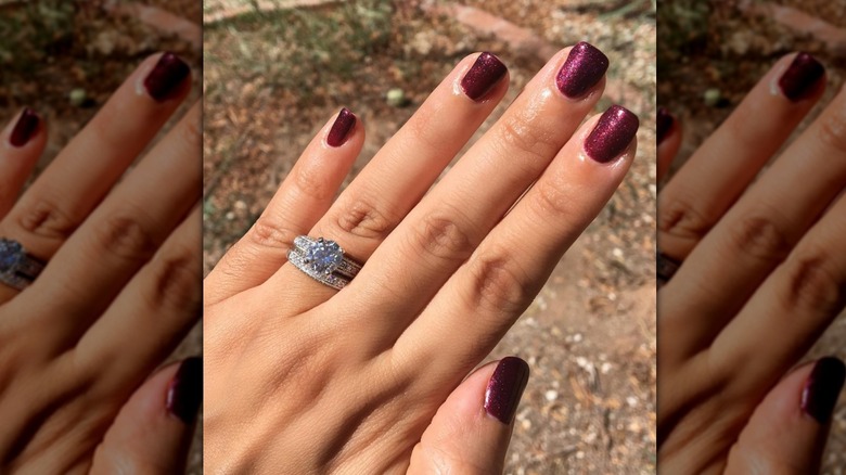 metallic sheen burgundy nails