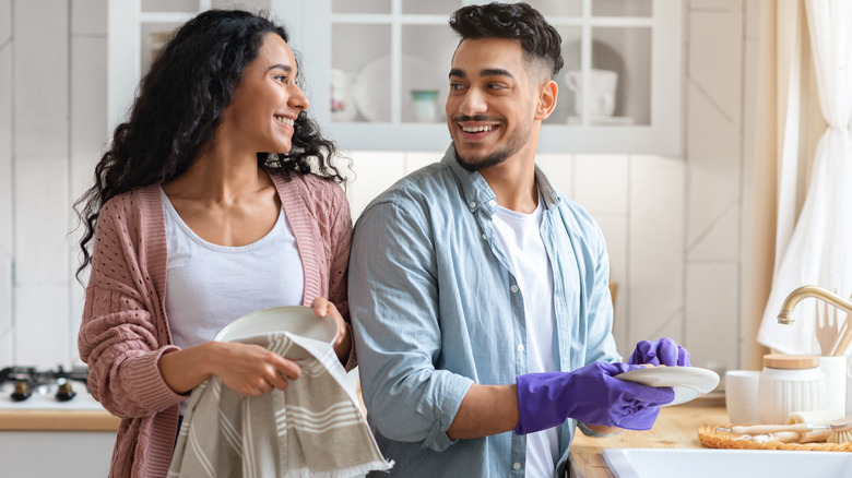 Couple doing chores together