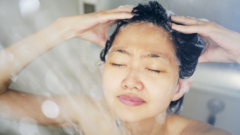 Woman washing her hair