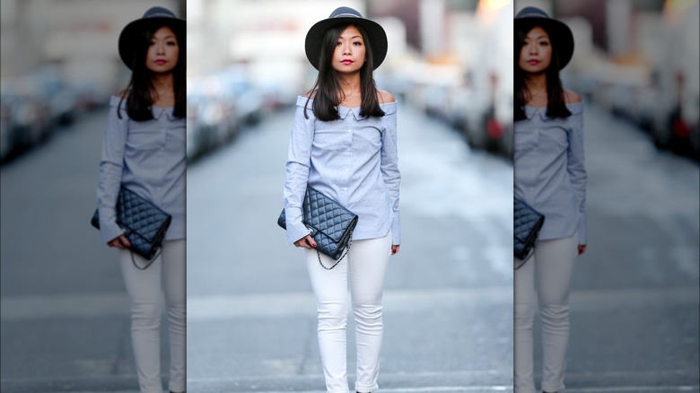 Woman in off the shoulder top 