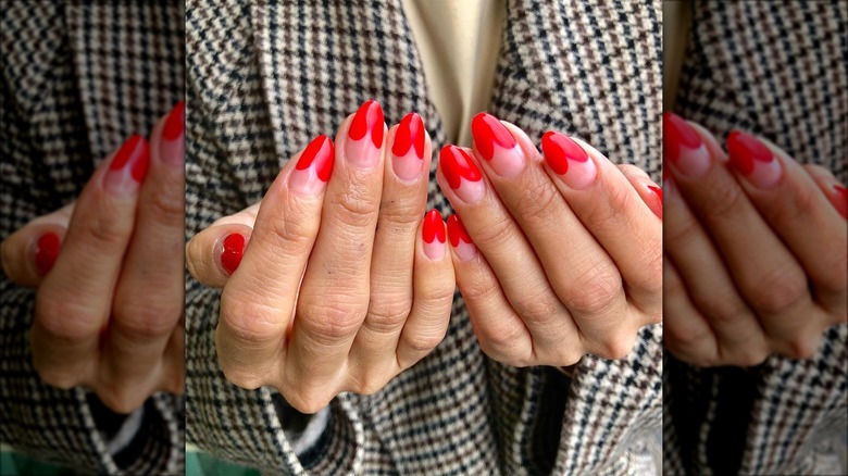 Red love heart nails