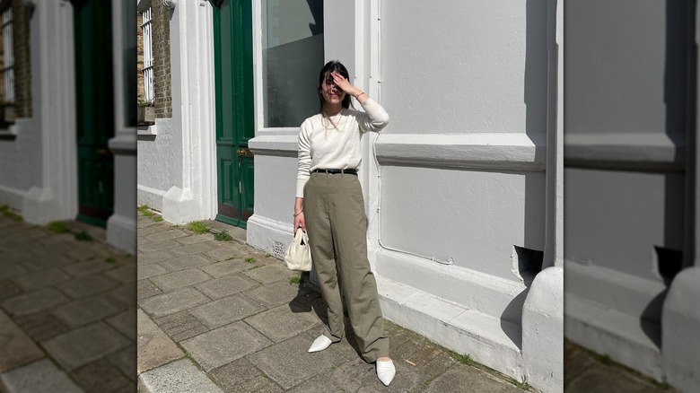 White sweater cargo pants