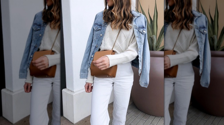 Denim jacket white sweater