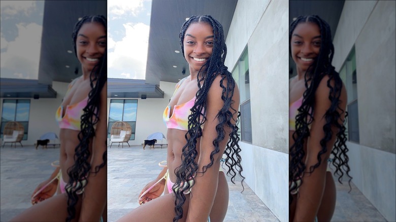Simone Biles in a tie-dye bikini