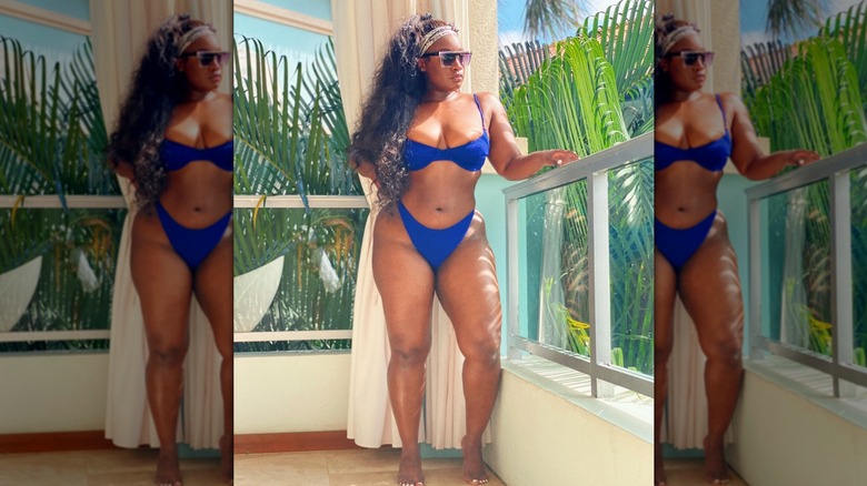 A woman in a high-cut bikini