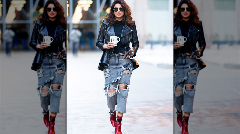 Woman in shredded denim