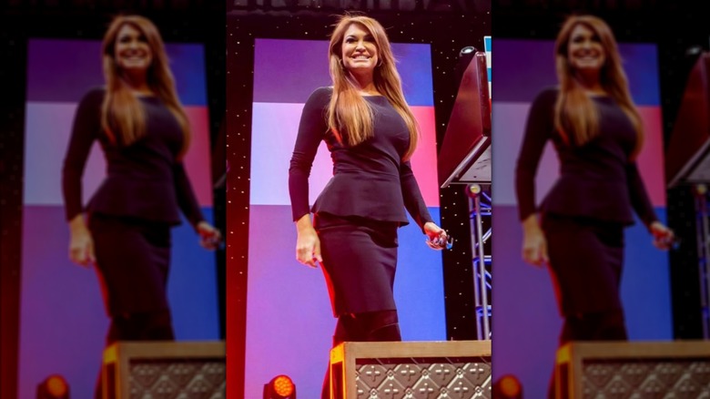 kimberly guilfoyle in on of her many peplum dresses