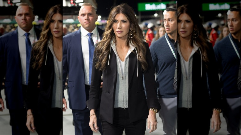 Kristi Noem during the F1 Grand Prix of Las Vegas at Las Vegas Strip Circuit in November 2025