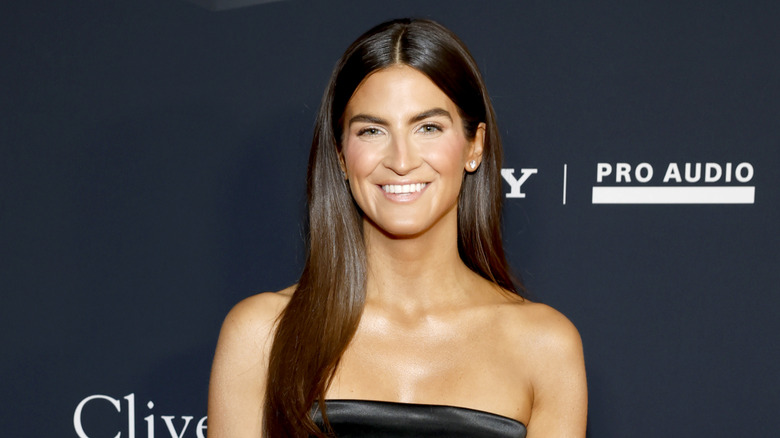 Kaitlan Collins wearing a strapless black dress at the 68th GRAMMY Awards 2026