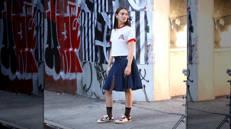 Lola Tung is seen filming a commercial for "Adidas" on September 05, 2025 in New York City.