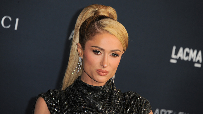 Paris Hilton with a high ponytail on the red carpet