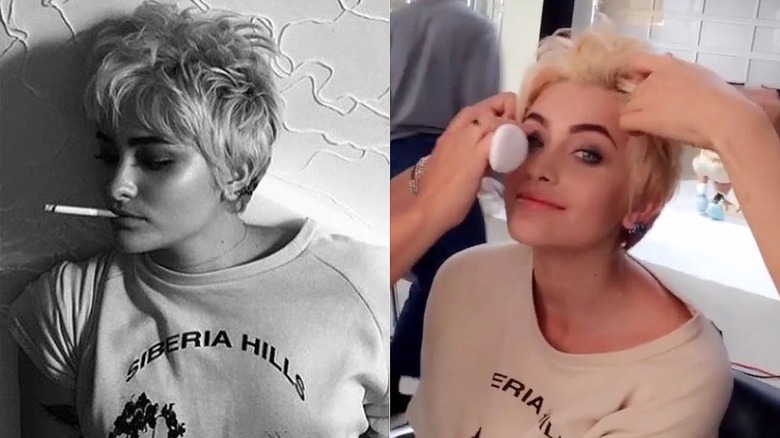 Side by side photos of Paris Jackson