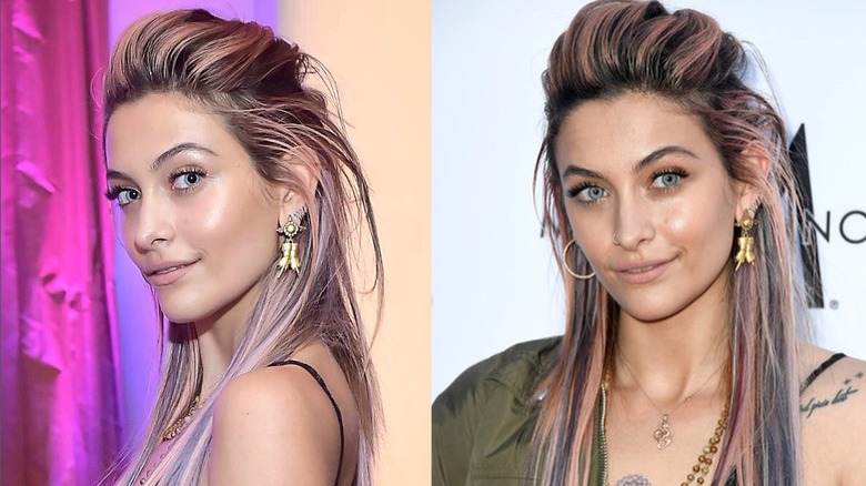 Side by side photos of Paris Jackson's unicorn-inspired hair