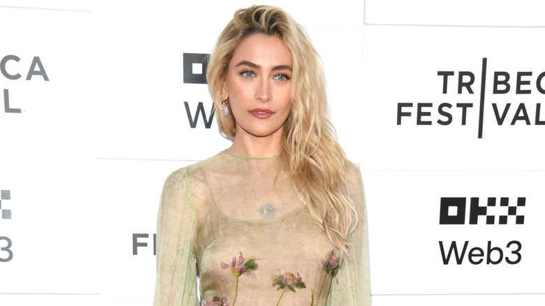 Paris Jackson in a sheer floral dress