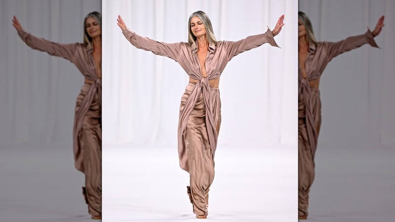 Paulina Porizkova walks the Balmain Womenswear Spring-Summer runway, 2024