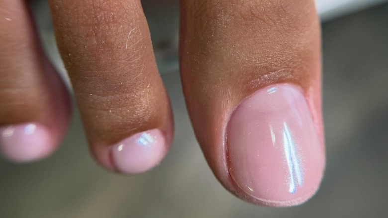 Icy chrome pink pedicure by Maryna Slynko