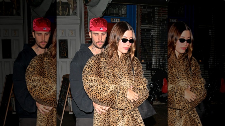 Justin Bieber and Hailey Bieber are seen leaving Lucali Pizza in Brooklyn on February 06, 2025 in New York City