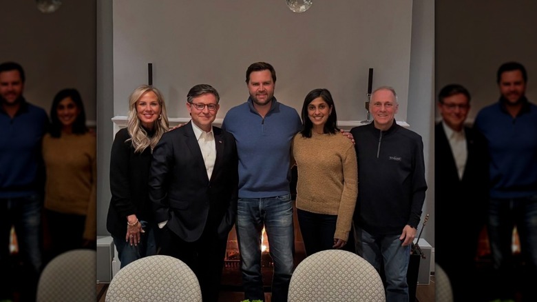 Kelly and Mike Johnson with JD and Usha Vance in January 2025