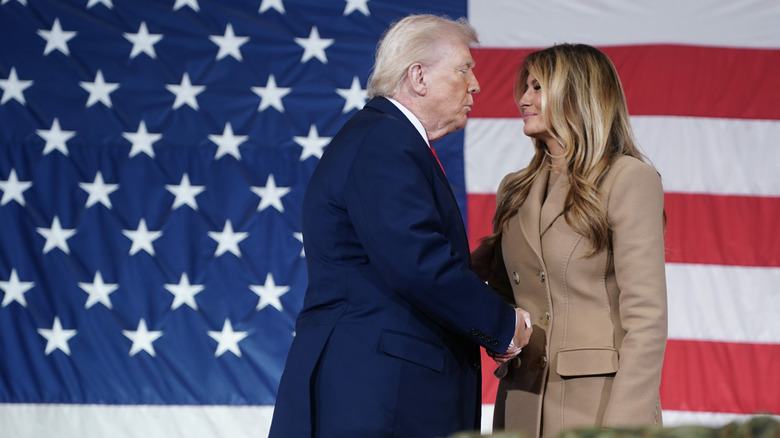 Donald Trump and first lady Melania Trump visit the Fort Bragg U.S. Army base on February 13, 2026