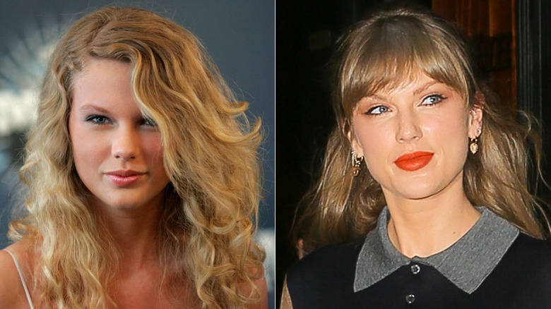 Side-by-side photos of Taylor Swift that show her changed face