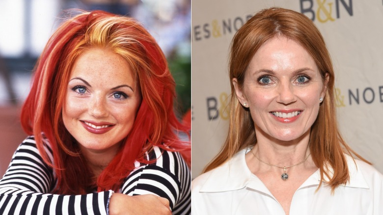 Side-by-side photos comparing a young and current Geri Halliwell