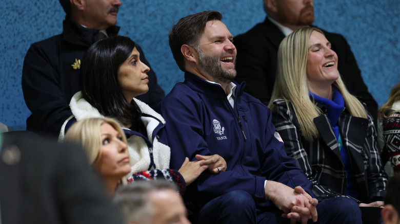 Usha and JD Vance at the 2026 Winter Olympic games in Milan, February 2026