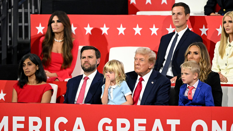 Usha and JD Vance with the Trump family at the RNC in July 2024