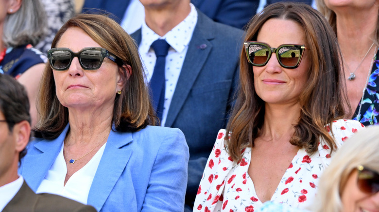 Carole and Pippa Middleton pictured sitting in the stands at Wimbeldon