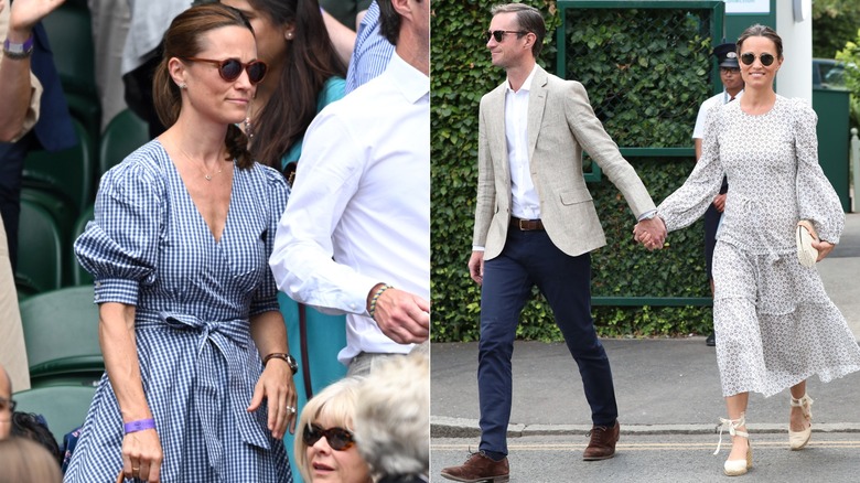 Split image of Pippa Middleton in two different Wimbeldon outfits