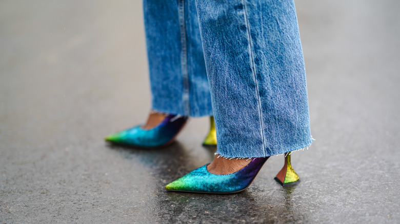 Colorful pointed toe heels