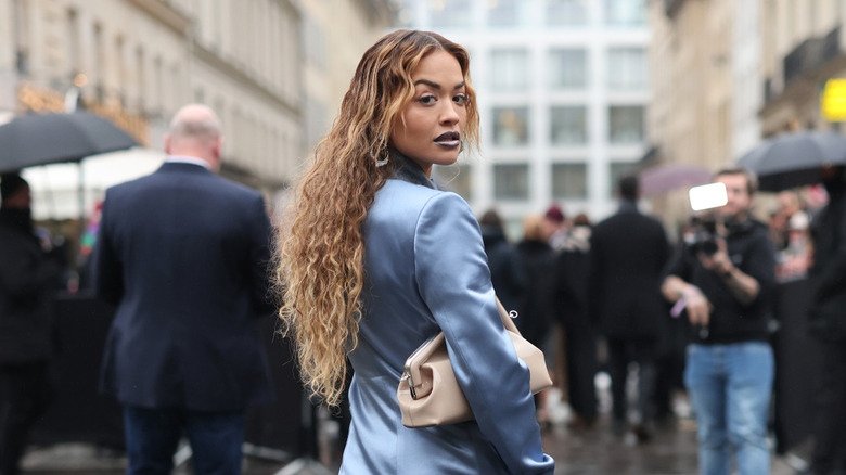 Rita Ora with frosted blue lip